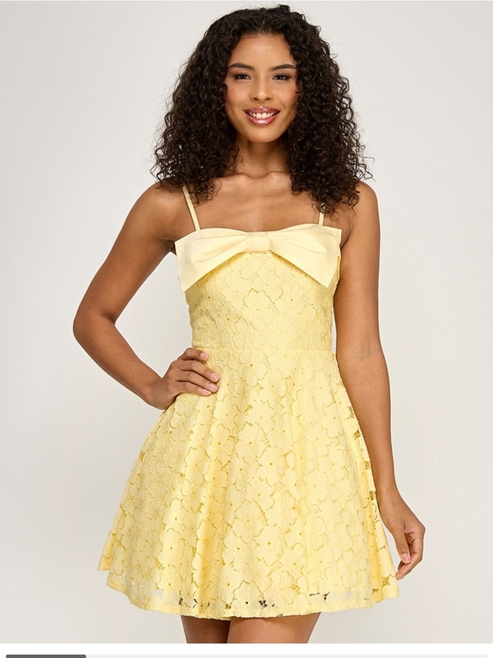 City Studio Yellow Lace Bow-Trim Mini Dress Fit&Flare Size XL Bra Juniors
